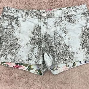 Flip Side size 13 reversible floral snake print shorts